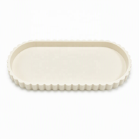 Grand plateau de rangement en silicone à bords ondulés, ovale, cannelé et festonné, pour cosmétiques, bijoux, bougies et rangement de bureau
