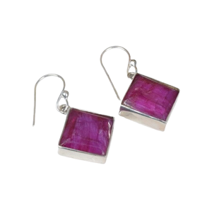 925 Sterling Silver Black Rhodium <b>Red</b> Ruby Gemstone Faceted Bezel Set Trendy Drop Fine Jewelry Handmade Fashionable <b>Earrings</b> - Product Image 1
