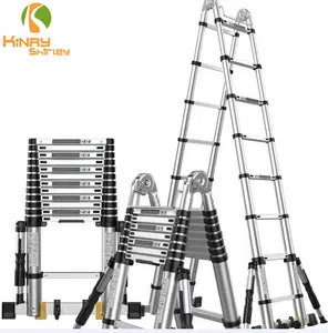 Multifunctionele Vouwen Extension 5M 16FT Aluminium Telescopische 14 Stappen Scharnier Ladder