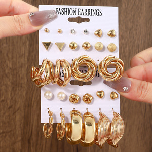 Vintage Fashion Costume Earrings <b>Set</b> with Imitation <b>Pearl</b> Gold Plated Geometric Alloy Main Stone Women's Party Jewelry - Product Image 1