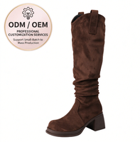 Bottes hautes décontractées noires en faux daim pour femmes, à plateforme et talon carré, bout rond, vente en gros ODM OEM