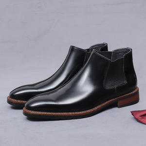 Bottines Chelsea pour hommes en cuir de vachette tendance, polyvalentes, à tige haute, style simple - Product Image 2