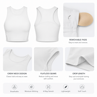Atasan Olahraga Wanita Custom Logo Kerah Bulat Racerback dengan Bra Terpadu, Crop Top Workout, Vest Yoga Berbantalan, Tank Top Sport