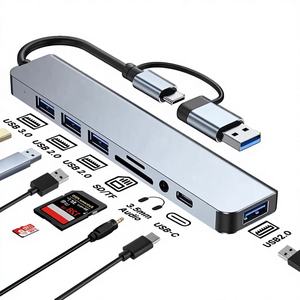 Base de Conexión Kebidumei USB 3.0 Tipo C con 8 Puertos, Lector de Tarjetas TF/SD de Aleación de Aluminio y Salida de Audio, en Stock - Product Image 1