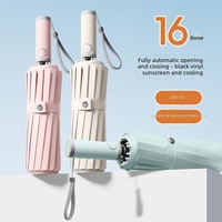 16-Rib Automatische Oversized Paraplu, Zwarte Coating UV-Bescherming Waterdicht Windbestendig Versterkte Zonneparaplu