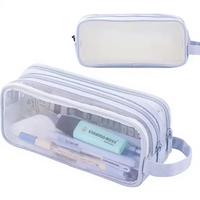 Grande trousse à crayons en maille à compartiments multiples, sac à stylos transparent, pochette à crayons multifonction portable, trousse à maquillage transparente