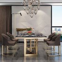 Usine de meubles de Foshan, meubles modernes pour la maison, table à manger en acier inoxydable avec cadre doré, ensemble de table à manger pour appartement, table à manger de luxe en marbre