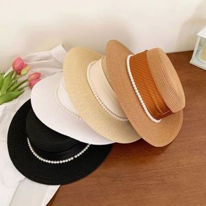 Women's Spring Sunshade Sunscreen Travel Holiday Straw Wide Brim Flat Top Sun <b>Hat</b> Adjustable Summer Beach Cap Gifts - Product Image 1
