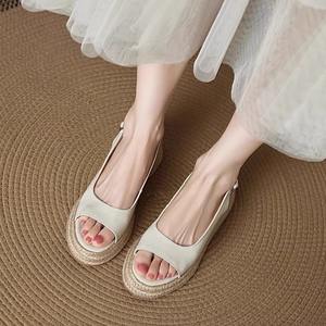 Women's Summer Outdoor One-Strap Sandals Straw Woven Round Peep Toe Platform Thick Sole Elevated 2025 New Style for <b>Dresses</b> - Product Image 5