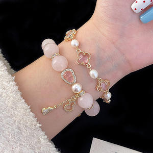 <span class=keywords><strong>Pulsera</strong></span> Elástica de Cuarzo Rosa con Cuentas INS, Colgante de Calabaza, Mariposa, Corazón, Planeta, Flor de Cuatro Hojas, Cristal Dorado para Viaje - Product Image 1