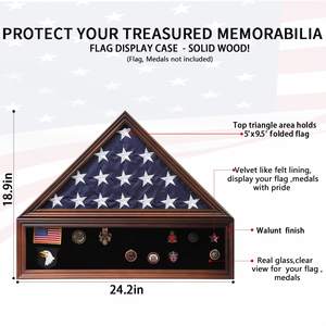 Boîte de présentation pour drapeau funéraire de 2026 pour drapeau funéraire et médailles de veteran, en bois massif, avec verre véritable, porte-certificat - Product Image 3