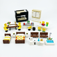 Ensemble de meubles miniatures MOC en blocs de construction, accessoires de maison de poupée, chambre à coucher, salle de bain, cuisine, bureau, jouet décoratif, cadeau créatif