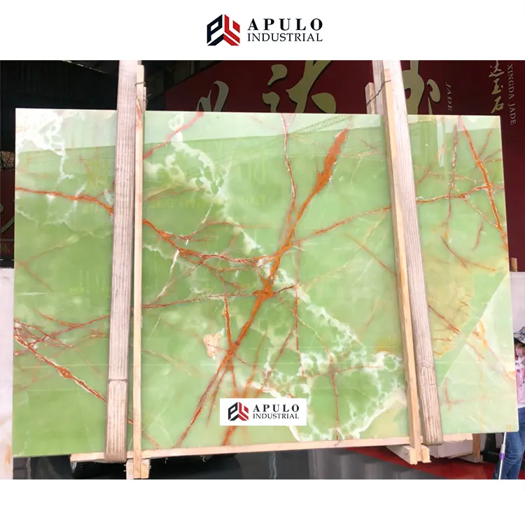 Çin tedarikçisi cilalı doğal oniks yeşil kiremit masa üstleri marmor yeşim yeşil örümcek zemin fayans ve döşeme mermer