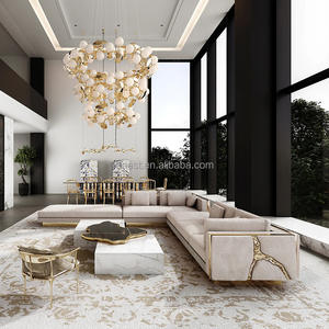 أريكة قطاعية فاخرة مخصصة على شكل حرف L مصنوعة من القماش مع حشوة إسفنجية لغرفة المعيشة وأثاث الفنادق والفلل - Product Image 1