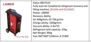 Machine de <span class=keywords><strong>récupération</strong></span> et de remplissage de réfrigérant de voiture entièrement automatique Launch Value-300 PLUS avec R134A et R1234YF Car Care Equipment - Product Image 4