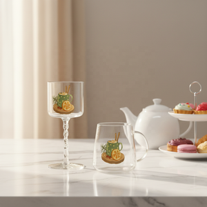 סט כוסות יין ללא רגל, כוסות מים עם שוליים חלקים, כוסות עם דוגמת פרחים, כוסות זכוכית צבעוניות, כוס דייזי - Product Image 4