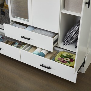 Modern Ayaklı Beyaz 4 Kapılı Gardırop Dolap, Boy Aynası, Askı Çubukları ve 3 Çekmeceli - Product Image 5