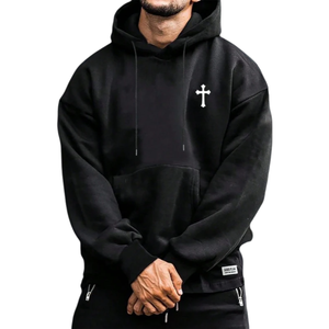 Pullover Hooded Casual <b>Hip</b> Hop Regular Fit Stringless Heavy Weight Cotton Breathable Windproof Square Collar 3D Embroidery - Product Image 1