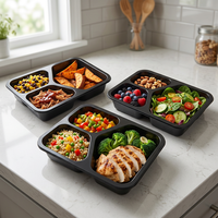 Barquette alimentaire jetable CPET à 3 compartiments, thermoscellable et compatible micro-ondes, pour avion