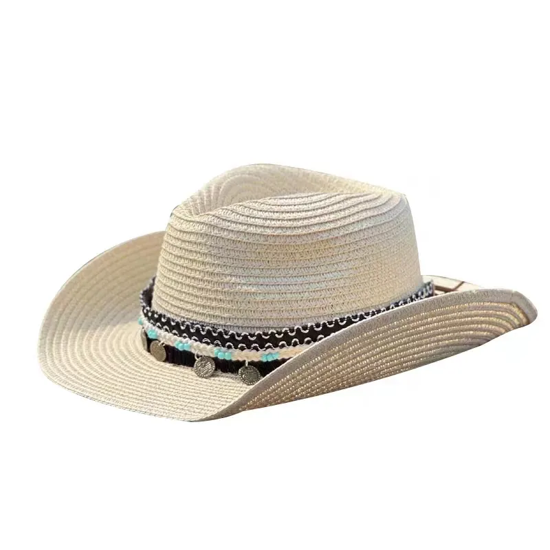 Ruimanoke grosir Cina bernapas kertas kepang topi koboi Promosi jerami warna-warni murah cowgirl keren asli topi penutup kepala