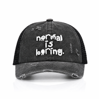 Gorras deportivas unisex de malla estilo streetwear con letras bordadas en relieve, de sarga de algodón lavada vintage, desgastadas, al por mayor, con cierre snapback