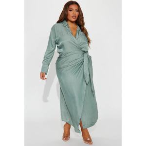 Robe à manches longues, col en V, à lacets, avec revers fendu et détails en dentelle, modèle tendance - Product Image 3