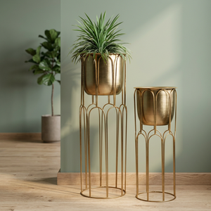 Macetas de metal con soporte alto dorado, diseño colgante moderno para el hogar y el jardín, eleva tu espacio con balcón y Decoración Para sala de estar - Product Image 5