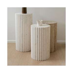 SH STONE Nuevo diseño Piedra Muebles para el hogar Decoración Pedestal Base Redondo Natural Travertino Mármol Zócalo Cilindro - Product Image 1