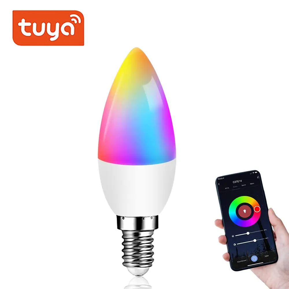 Tuya E14 Smart WiFi Light Bulb Candle Light Bulbs RGB LED CW Lamp Supports Smart Life APP Alexa Google Home