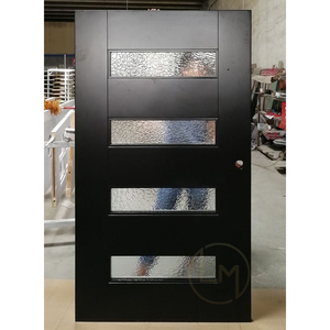 Puerta de Entrada de Seguridad Turca Moderna de Aluminio Negro Mate con Múltiples Paneles de Vidrio Horizontales, Puerta Pivotante Frontal para Villa Moderna - Product Image 1