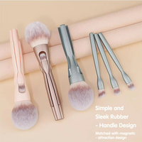 Ensemble de pinceaux de maquillage magnétiques 4-en-1 détachables, poils synthétiques, manche en plastique, pinceaux plats angulaires pour le blush et le smudge, pour le maquillage du visage et des yeux