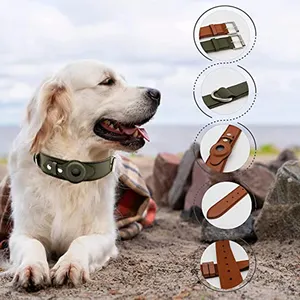 Collar de cuero antipérdida con logotipo personalizado para perro, correa de cuero con cubierta de etiqueta de aire, hebilla ajustable, duradero, no es fácil de morder