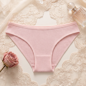 Braguitas de bikini de algodón acanalado para mujer, de color liso, de talle medio, cómodas, tallas grandes, ropa interior para mujer OEM ODM - Product Image 3