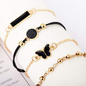 Conjunto de Pulseras de Moda con Dijes, Chapado en Oro, Aleación, Mariposa, Cuentas Negras, Joyería Moderna para Mujer, 4 Piezas - Product Image 3