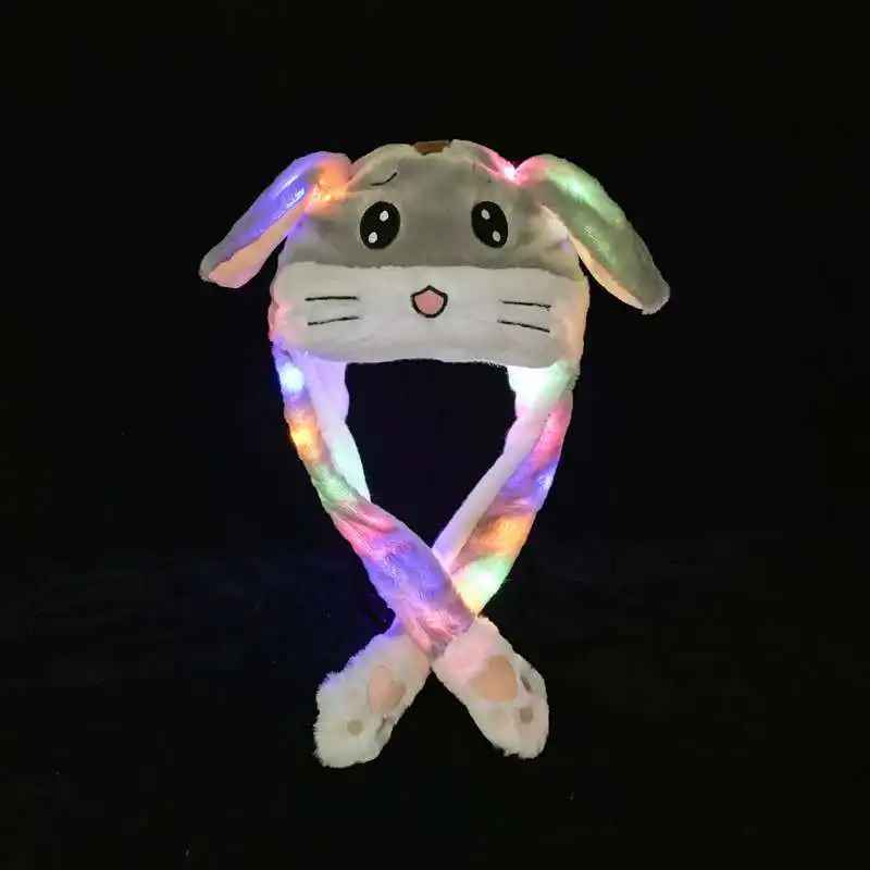 Vente en gros, joli chapeau d'animal, oreille mobile, chapeau de lapin chaud et mignon, chapeau d'hiver avec lumière Led