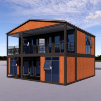 Maison conteneur préfabriquée détachable 20/40 pieds, design moderne, mur rideau en verre noir, panneaux sandwich en acier pour hôtel, cuisine, supermarché, centre commercial