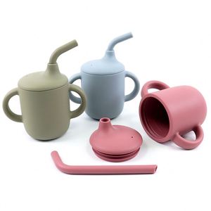 Vente en gros de gobelets d'apprentissage pour bébés et enfants en silicone de qualité alimentaire sans BPA 2 en 1 avec poignées - Product Image 4