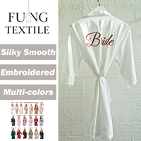 FUNG 3031 Bata de Estilo Kimono de Satén Sedoso para Mujer, Talla Grande, Térmica, Sólida, Simple, Hasta la Rodilla, para Novia o Dama de Honor, con Ribete de Encaje