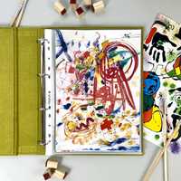 Porte-documents en cuir végétalien pour enfants, avec classeur à 3 ou 4 anneaux, pour l'art, les dessins, les documents et les cadeaux