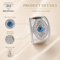 Bague JINSEO Minimaliste Œil de Dieu Bleu en Argent Sterling 925 avec Zircon Cubique, Anneau Ouvert Pavé Œil de Dieu pour Hommes et Femmes