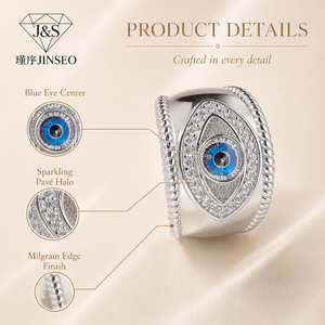 Anello Minimalista JINSEO Occhio di <span class=keywords><strong>Dio</strong></span> Blu in Argento Sterling 925 con Zirconia Cubica, Fascia Apribile per Uomo e Donna - Product Image 4