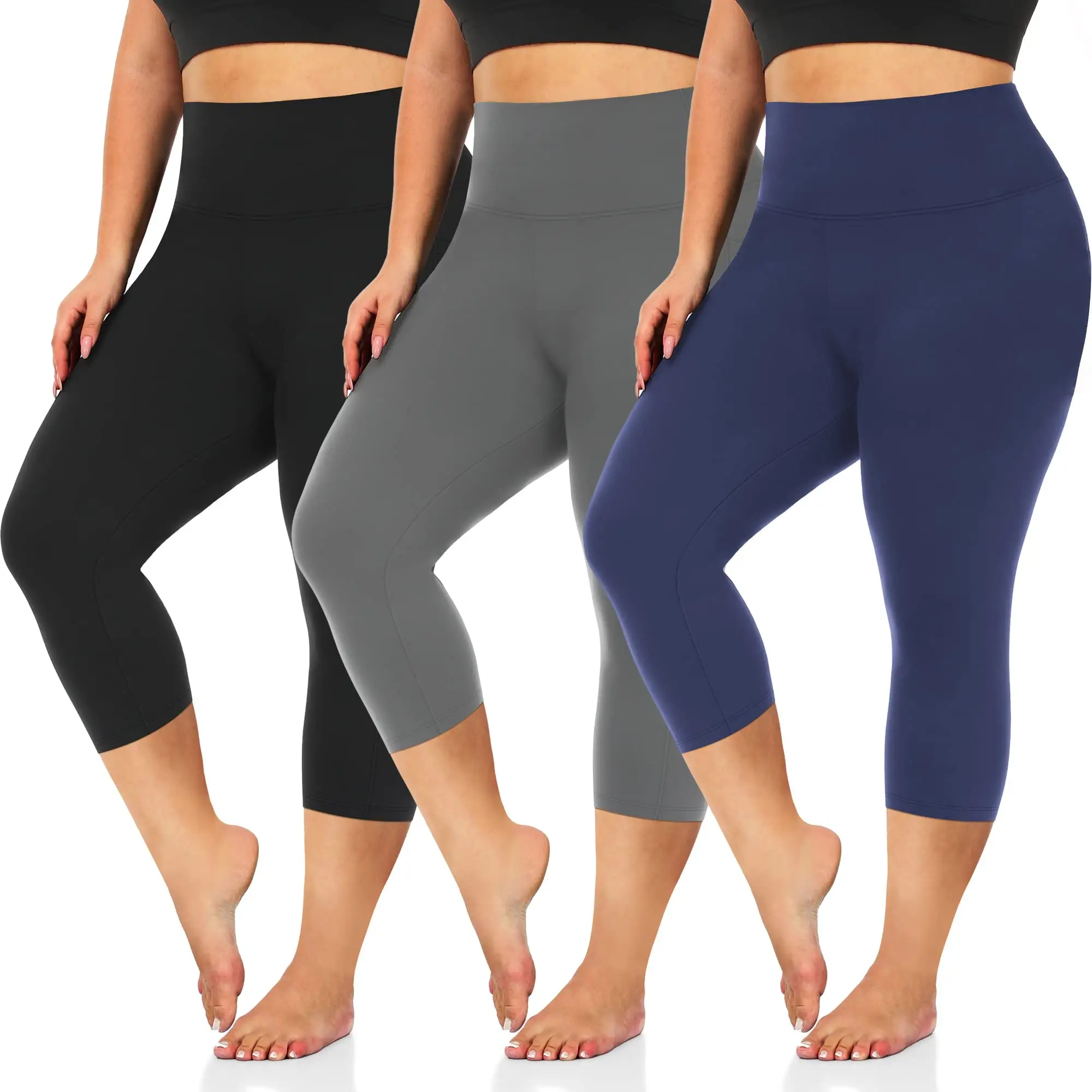 Leggings de ioga capri plus size com bolsos para mulheres, leggings de cintura alta com estampa personalizada, confortáveis e elásticas, macias e curvilíneas, para mulheres