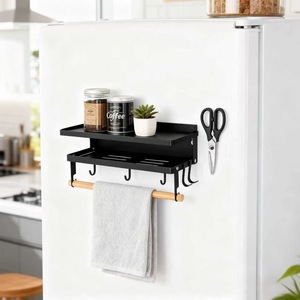Fridge Organizer Magnetic Shelf 2 Tier Black Hanging Storage Rack For Kitchen <b>Refrigerator</b> Side Mount No Drill - Product Image 1