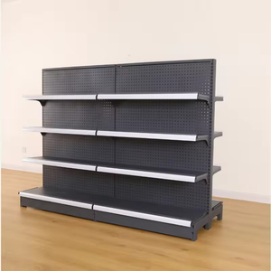 Rak <span class=keywords><strong>Display</strong></span> Supermarket yang Dapat Disesuaikan, Rak Logam Hitam dengan Papan Pegboard untuk Kompatibilitas Pengait - Product Image 3
