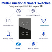 Interrupteur mural intelligent et prise 4 gangues avec écran tactile LED, compatible Tuya Zigbee, pour contrôle via Alexa et Google App, pour la maison