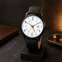 Lässige Business-Herren-Quarzarmbanduhr Multifunktionales Uhrwerk Edelstahlgehäuse Echtlederarmband