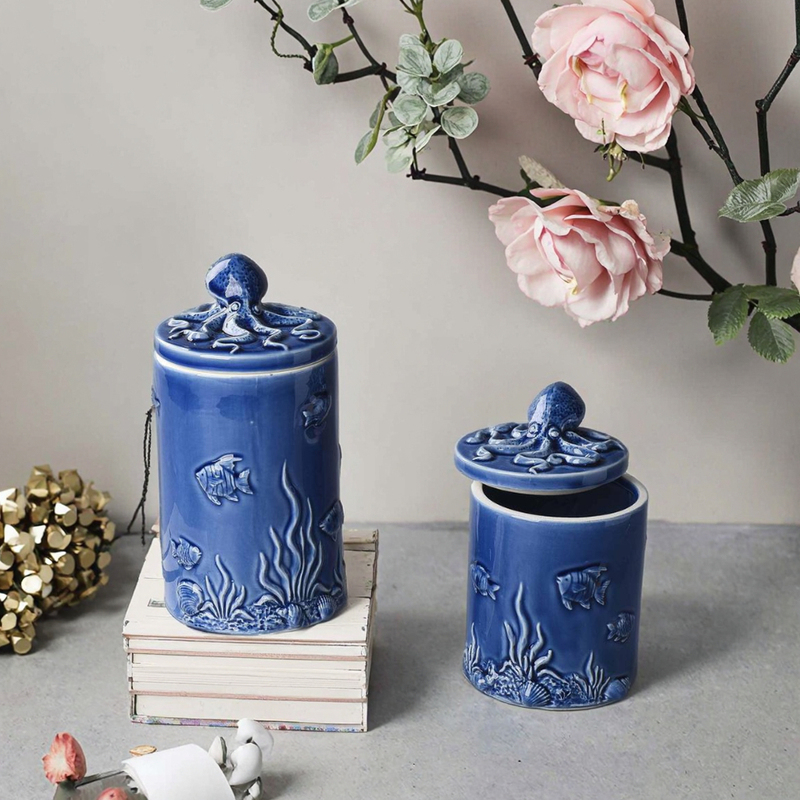 Handicraft Custom Blue Ceramic Octopus Figurine