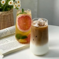 Tasse à café en verre borosilicate haute résistance BAMBUS, design moderne sans poignée, simple paroi, résistante à la chaleur pour boissons chaudes/froides