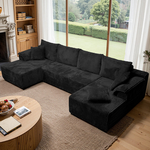 Modern Black Corduroy U Shaped Sectional Set <b>Large</b> Modular Cloud with Dual Chaise <b>for</b> Living Room Villa Furniture - Product Image 1