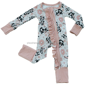 All'ingrosso neonati bambini in bambù un pezzo pagliaccetti con cerniera manica lunga tre strati volant tute per bambine - Product Image 6